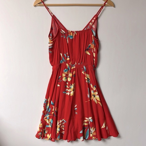 Express Faux Wrap Mini Dress, Red/Floral, XS - Picture 7 of 7